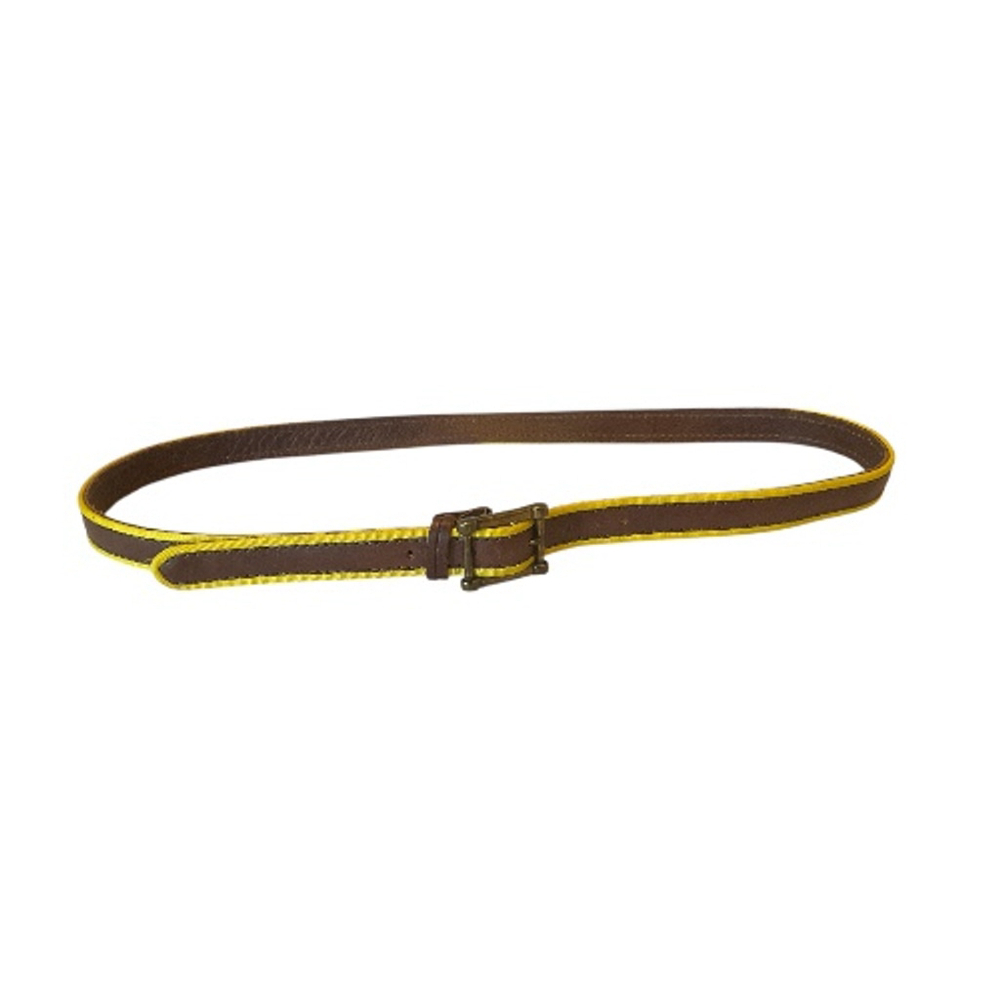 Linea Pelle Brown Leather yellow grosgrain Ribbon trim Belt size M - Picture 5 of 9